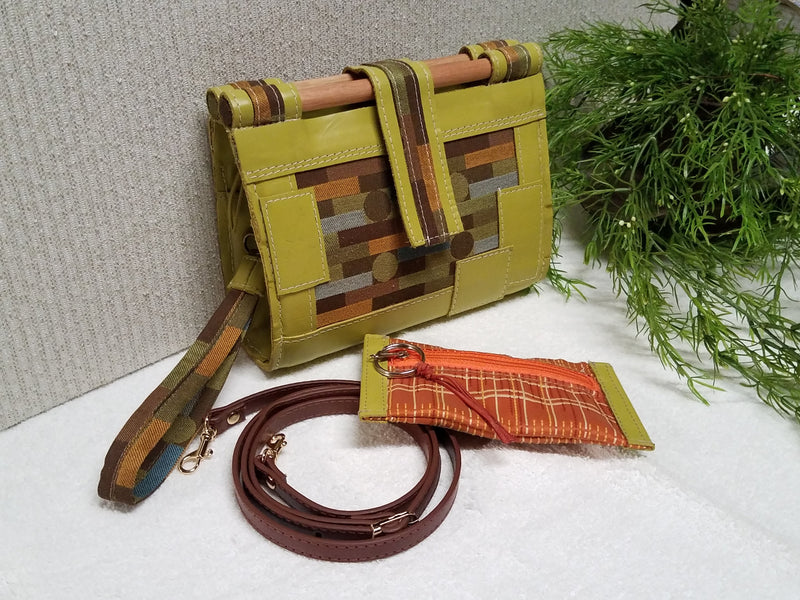 Liz Jordan Designs - Handcrafted - Leather / Fabric Clutch purse - Custom made. Made to order. Stepping Stone Collection #1004