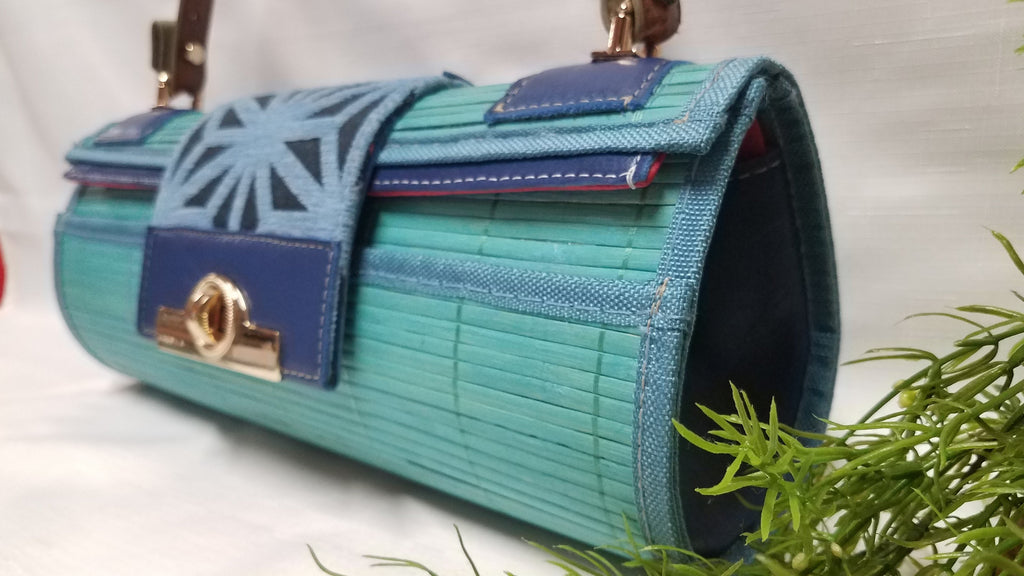 Liz Jordan Designs - Handcrafted - Custom made. Made to order - Blue Ridge Handbag - Blue leather & bamboo