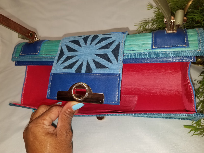 Liz Jordan Designs - Handcrafted - Custom made. Made to order - Blue Ridge Handbag - Blue leather & bamboo
