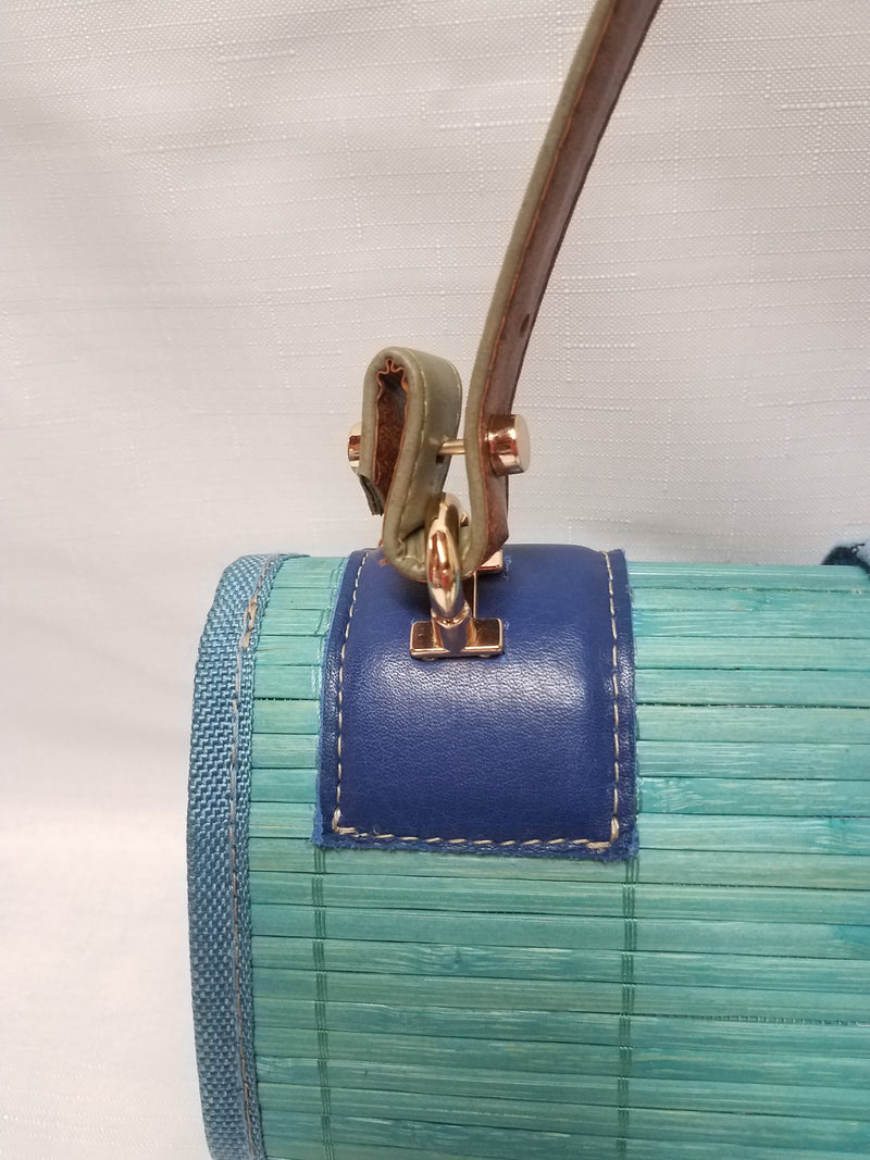 Liz Jordan Designs - Handcrafted - Custom made. Made to order - Blue Ridge Handbag - Blue leather & bamboo